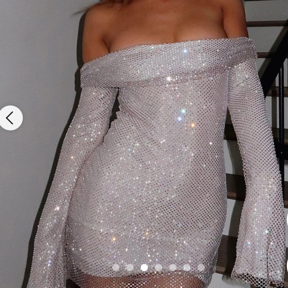 White Fox Back Track Long Sleeve Embellished Mini Dress